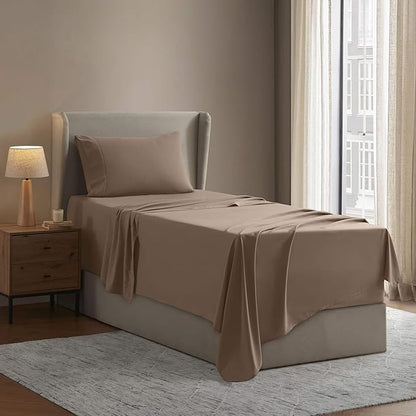 Nestl Twin Sheet Set - 1800 Ultra-Soft Microfiber Twin Bed Sheets - Double Brushed - Deep Pockets - Easy Fit - Extra Soft - 3 Piece Set - Bedding Sheets & Pillowcases (Twin, Taupe)