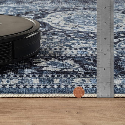 Bloom Rugs Caria Washable Non-Slip 8x10 Rug - Blue Traditional Area Rug for Living Room, Bedroom, Dining Room, and Kitchen - Exact Size: 7'8" x 10'