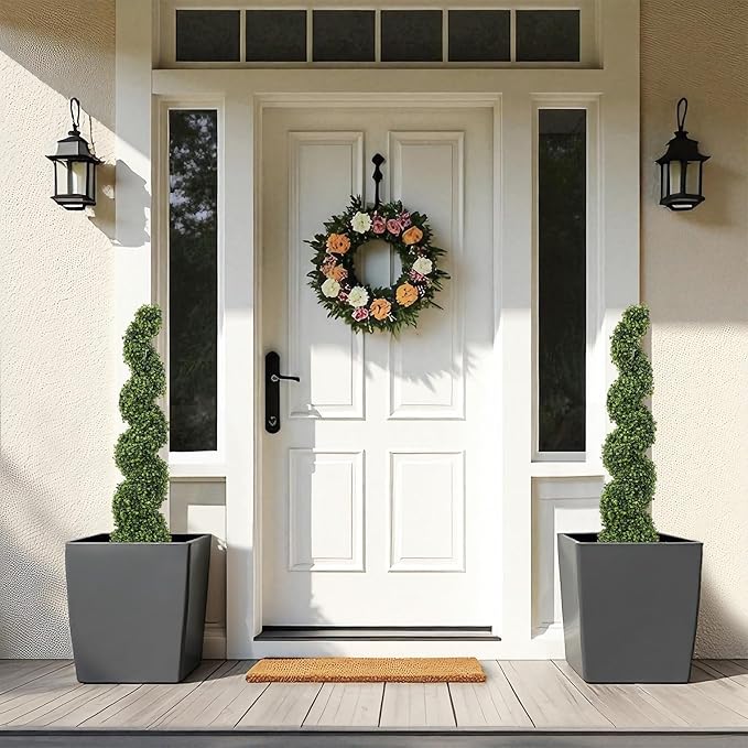 THE BLOOM TIMES 4ft Tall Spiral Topiary Trees Artificial Outdoor Set of 2, 48 Inch UV Resistant Large Faux Evergreen Fake Boxwood Plants for Front Porch Outside Planter Entryway Entrance Decor 4 Foot