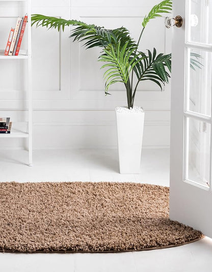 Unique Loom Solid Shag Collection Area Rug (3' 3" x 5' 3" Oval, Sandy Brown)