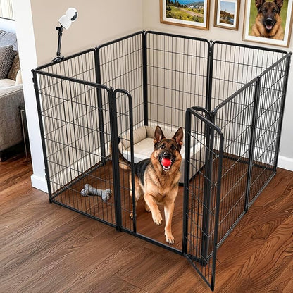 FXW Homeplus Unleashed Indoor Dog Playpen - Stress-Free and Safe Play, Heavy Duty 45 Inch 8 Panels with Playpen Camera Mount for Large Dogs, Black│Patented