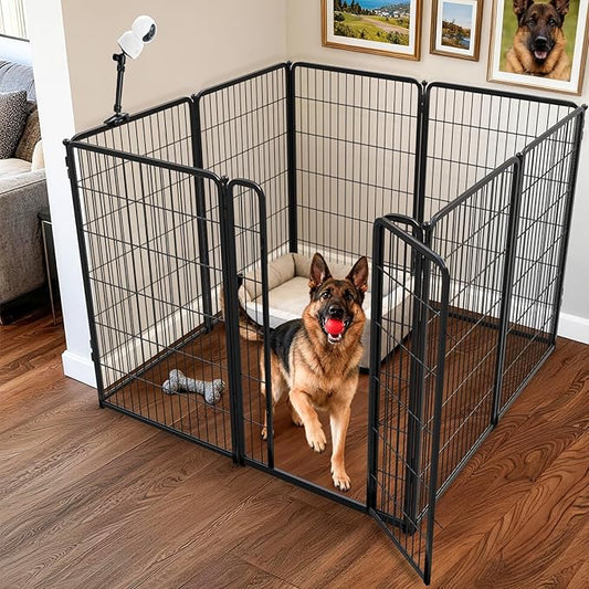 FXW Homeplus Unleashed Indoor Dog Playpen - Stress-Free and Safe Play, Heavy Duty 45 Inch 8 Panels with Playpen Camera Mount for Large Dogs, Black│Patented