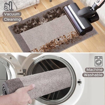 Machine Washable (24" x 36"+ 24" x 60"') Kitchen Rugs Set of 2, Non Slip Kitchen Mats for Floor, Absorbent Entrance Runner Rugs for Bedroom, Hallway, Bathroom, Door (Roll Packing)