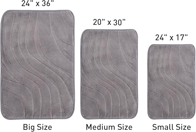 Bath Mats 36x24 Non-Slip Absorbent Bathroom Rug, Quick Dry Machine Washable Shower Tub Mat with Rubber Backing, Soft Floor Carpet for Bathroom Decor Wave Dark Grey