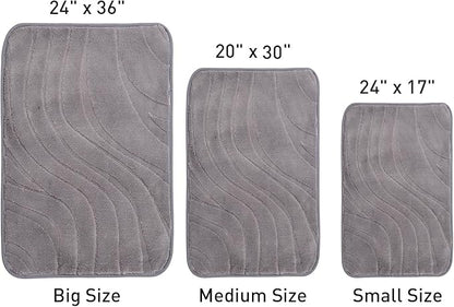 Bath Mats 36x24 Non-Slip Absorbent Bathroom Rug, Quick Dry Machine Washable Shower Tub Mat with Rubber Backing, Soft Floor Carpet for Bathroom Decor Wave Dark Grey