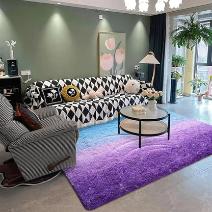 DweIke Luxury Fluffy Kids Rugs for Living Room Bedroom, 6x9 Large Shaggy Purple and Blue Area Rug for Girls Boys, Upgrade Plush Non-Slip and Washable Colorful Fuzzy Carpet for Dorm Nursery Decor