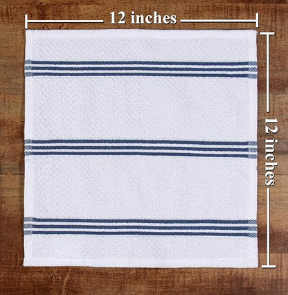 Sticky Toffee Cotton Dishcloths Set of 8 – 12x12 in Dark Blue and White Dish Towels, Reusable and Absorbent Tea Towels for Cleaning or Drying, Oeko-Tex Cotton