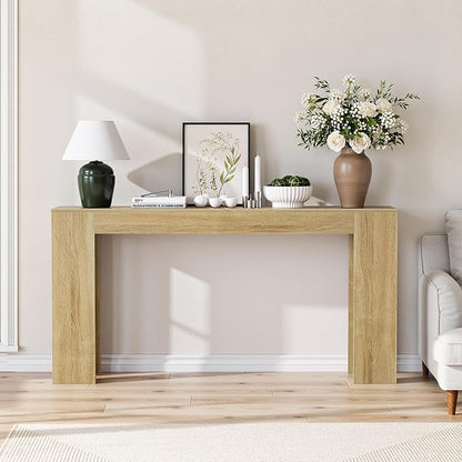 Vibe & Dine 63" Entryway Table, Farmhouse Console Table Foy Hallway Table, Narrow Long Wood Couch Table Behind Sofa for Living Room, Natural Wood
