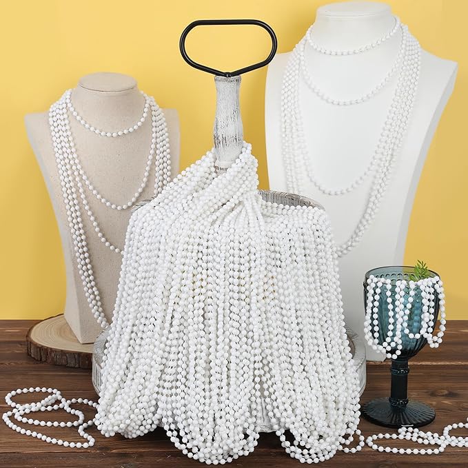200PCS Bead Necklaces Party Favors, White Mardi Gras Beads Stuff Accessories, 33" 6mm Round Holiday Beads Necklace Decorations Bulk, White Beads for Wedding Birthday School Celebrations Parade Throws