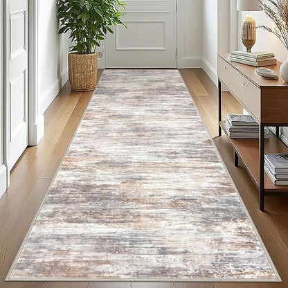 KOZYFLY 3x10 Ft Rug Modern Ombre Runner Rug for Hallway, Washable Kitchen Rugs Non-Slip Soft Striped Entryway Rug, Print Multi Grey Abstract Carpet for Laundry Nursery