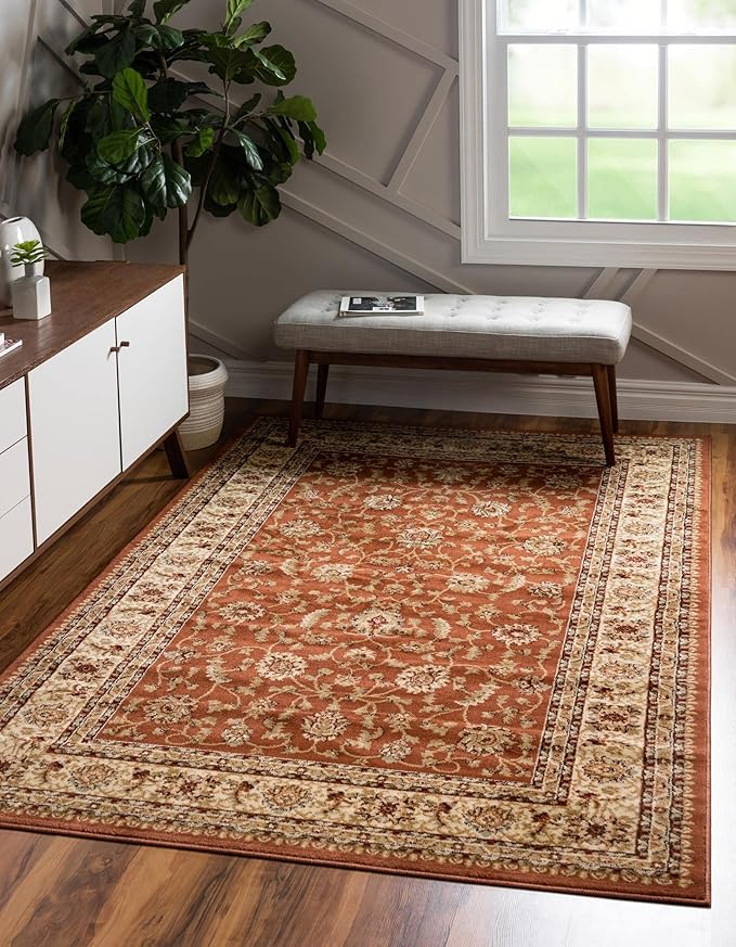 Rugs.com Aditi Collection Rug – 9' x 12' Brick Red Low Rug Perfect for Living Rooms, Large Dining Rooms, Open Floorplans