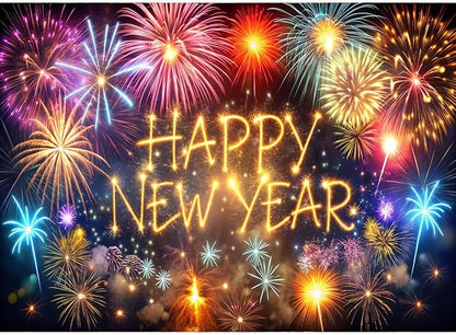 7X5 Happy New Year Party Backdrop Decoration Supplies, Extra Large Fabric Happy New Year Banner for 2026 Party Decoration Fireworks Photo Booth Backdrop Background 127