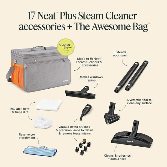Dupray Neat Plus Steam Cleaner with 18-Piece Accessory Kit (incl. the Awesome Bag) A powerful multi-purpose steamer. *Kills 99.9% of Bacteria & Viruses