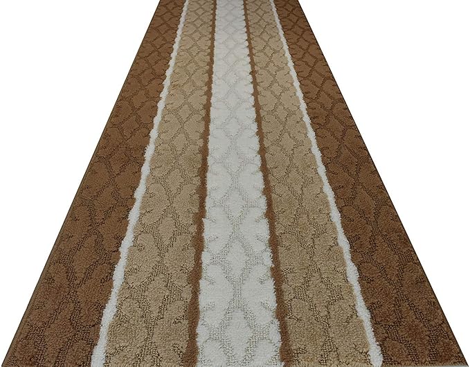 Custom Cut Hallway Runner Rug, Slip Resistant, 31 Inch Wide X Your Choice of Length, Damask Beige, 31 Inch X 22 feet