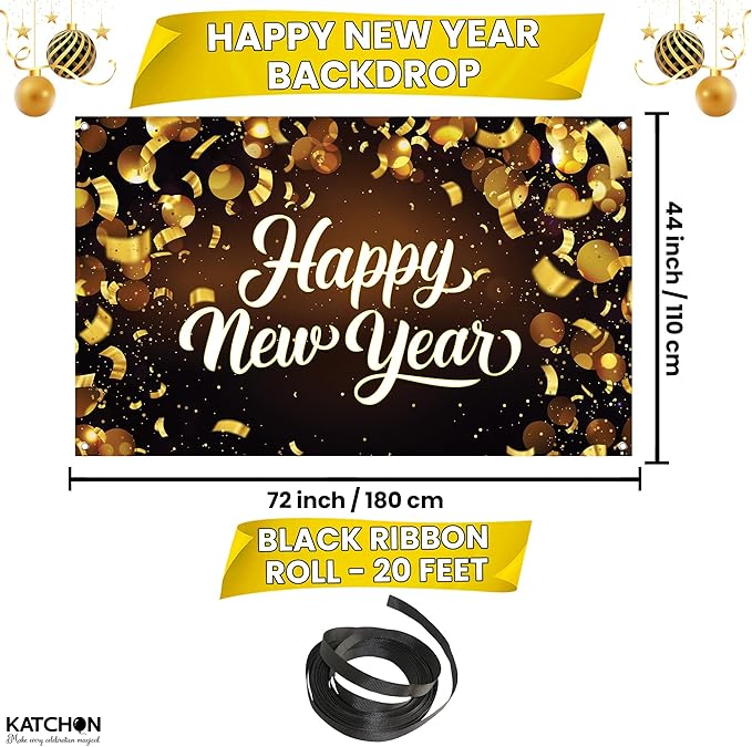 KatchOn, Happy New Year Banner 2026 - XtraLarge 72x44 Inch | Happy New Year Backdrop for Happy New Years Decorations 2026 | New Years Eve Party Supplies 2026 | NYE Banner for NYE Decorations 2026