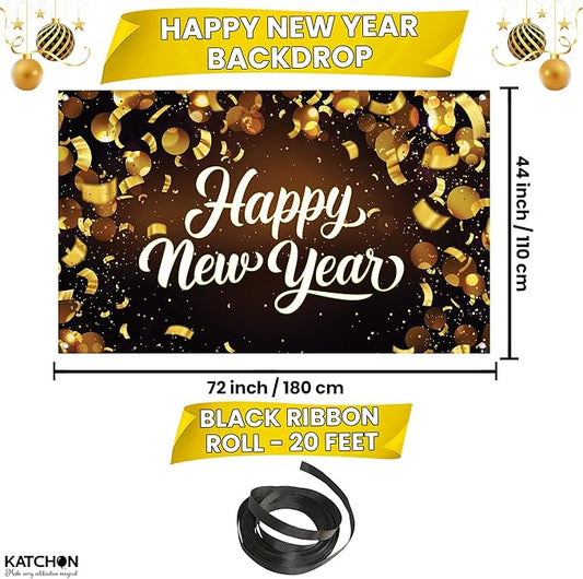 KatchOn, Happy New Year Banner 2026 - XtraLarge 72x44 Inch | Happy New Year Backdrop for Happy New Years Decorations 2026 | New Years Eve Party Supplies 2026 | NYE Banner for NYE Decorations 2026