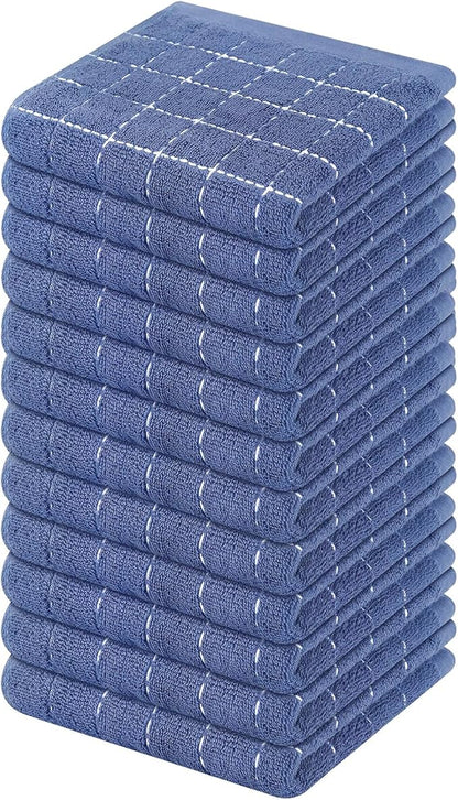 Mordimy 100% Cotton Terry Cloth Dish Cloths, Soft and Absorbent Checkered Dish Towels, Quick Drying Dish Rags for Washing Dishes, 12 Pack, 12 x 12 Inches, Navy