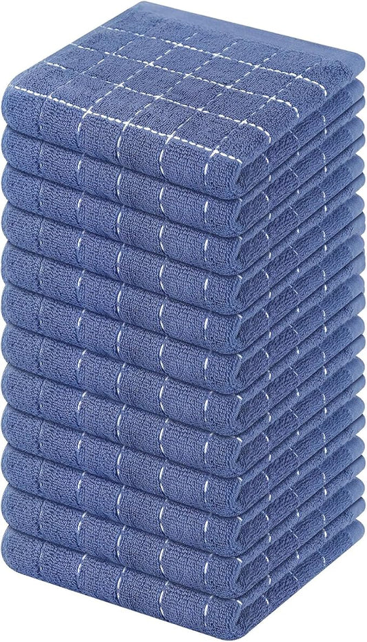 Mordimy 100% Cotton Terry Cloth Dish Cloths, Soft and Absorbent Checkered Dish Towels, Quick Drying Dish Rags for Washing Dishes, 12 Pack, 12 x 12 Inches, Navy