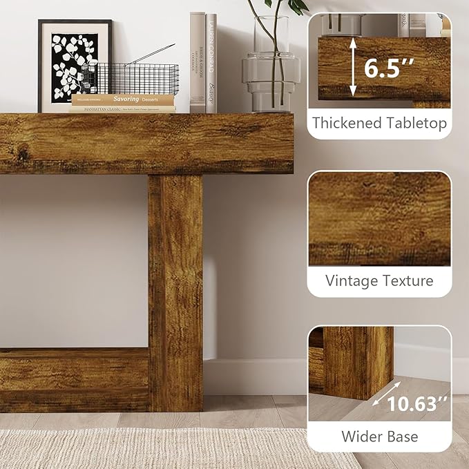 Vibe & Dine 63" Entryway Table, Farmhouse 2-Tier Console Table with U-Shaped Base, Narrow Long Wood Couch Table Behind Sofa for Living Room, Hallway, Foyer, Vintage Brown