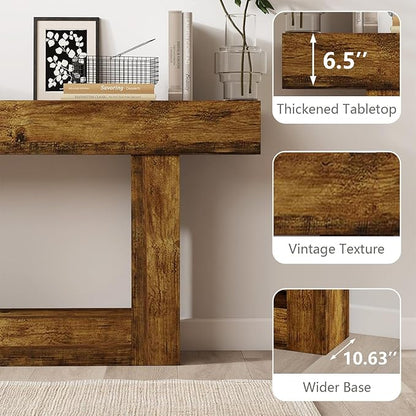 Vibe & Dine 63" Entryway Table, Farmhouse 2-Tier Console Table with U-Shaped Base, Narrow Long Wood Couch Table Behind Sofa for Living Room, Hallway, Foyer, Vintage Brown