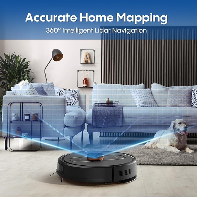 Robot Vacuum and Mop with Mapping, LiDAR Navigation Robotic Vacuums with 5000Pa, Self-Recharging, Wi-Fi/App/Alexa Control,No-Go Zones, Ideal for Pet, Hard Floors, Carpet
