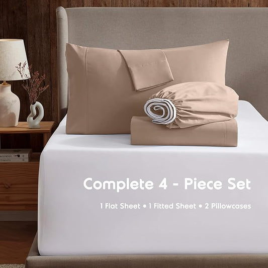Nestl Split King Sheet Set - 1800 Ultra-Soft Microfiber Bed Sheets - Double Brushed - Deep Pockets - Easy Fit - 5 Piece Set - Bed Sheets & Pillowcases (Split King Size, Taupe)