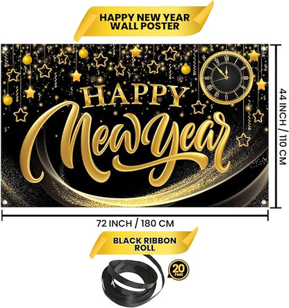 KatchOn, XtraLarge Happy New Year Banner - 72x44 Inch | Happy New Year Backdrop for New Years Decorations 2026 | NYE Eve Banner for NYE Decorations 2026 | New Years Eve Party Supplies 2026