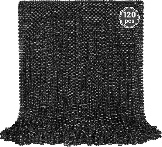 YAXINRUI 120 PCS Black Bead Necklaces, Black Mardi Gras Beads, Halloween Beads Necklaces, New Year Eve Necklace, 33 Inch Black Beaded Necklace for Mardi Gras Christmas Halloween Festive Events