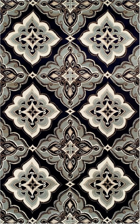Superior Indoor Area Rug, Jute Backing, Medallion Rugs for Dining, Kitchen Floors, Office, Plush Floor Cover, Traditional Aesthetic, Crawford Collection, 8' x 10', Black