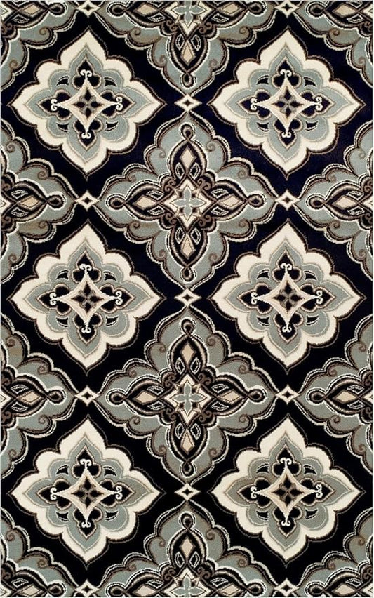 Superior Indoor Area Rug, Jute Backing, Medallion Rugs for Dining, Kitchen Floors, Office, Plush Floor Cover, Traditional Aesthetic, Crawford Collection, 8' x 10', Black