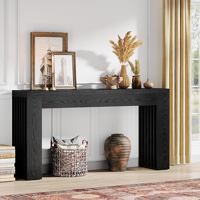 Tribesigns 59-Inch Long Wooden Console Sofa Table Behind The Couch with Vertical Slat Legs for Entrance, Hallway, Entryway, Living Room (Black)