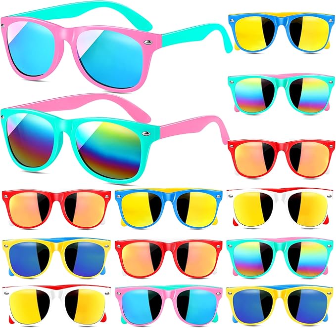 GINMIC Kids Sunglasses Bulk Party Favors, 12Pack Valentines Day Gifts UV 400 Protection Neon Sunglasses for Boys and Girls, Party Favor, Birthday Classroom Goodie Bags Party Supplies.
