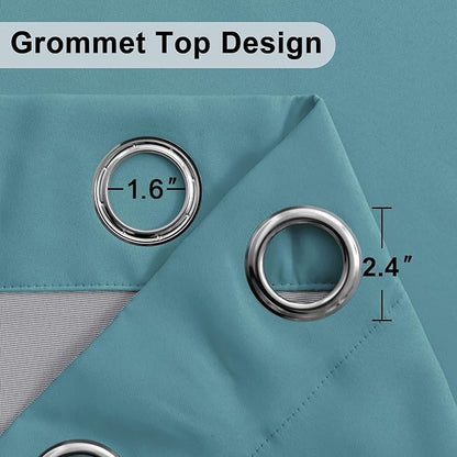 XWZO 100% Blackout Curtains 2 Panels with Tiebacks- Heat and Full Light Blocking Window Treatment with Black Liner for Bedroom/Nursery, Grommet, Stone Blue, W52 x L63 Inches Long, Set of 2