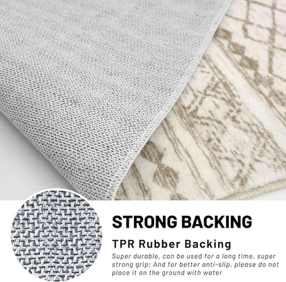 KUTA Moroccan Washable Hallway Runner Rug, 2.6x12 Non-Slip Vintage Beige Boho Kitchen Rugs Ultra Soft Distressed Geometric Floor Carpet Runners for Bedroom Laundry Living Room