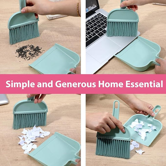Blue Small Broom and Dustpan Set, Mini Dustpan and Brush Set, Small Hand Broom and Dust Pan Sets for Home Sofas Kitchen Countertops Storage Shelves Office Desks Bathrooms and Pet Areas