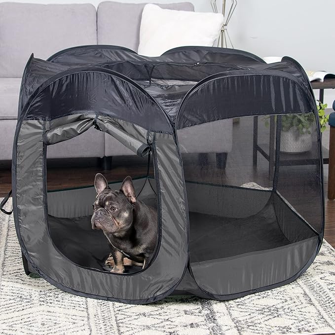 Furhaven Portable Dog Playpen Cat Tent, Pet playground,Kennel foldable indoor outdoor zippered puppy crate - Gray, Large
