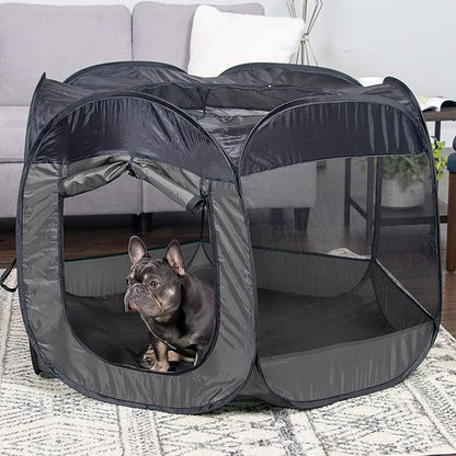 Furhaven Portable Dog Playpen Cat Tent, Pet playground,Kennel foldable indoor outdoor zippered puppy crate - Gray, Large