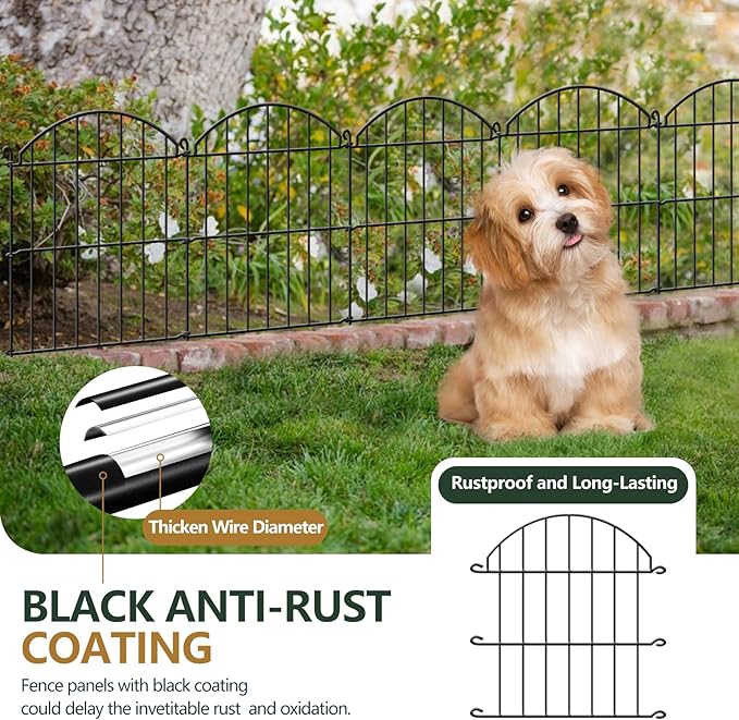 15 Panels Decorative Garden Fence, 15.94ft x 23in Animal Barrier Fencing Arched Rustproof Metal Border Ground Stake for Rabbit Dog, Outdoor Decor for Yard & Patio