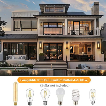 16'' Large Exterior Wall Lights Sconces 2Pack, Waterproof Matte Black Exterior Lighting Fixtures Wall Mount, Front Porch Lights Outdoor Wall Sconces Coach Lights for Garage House
