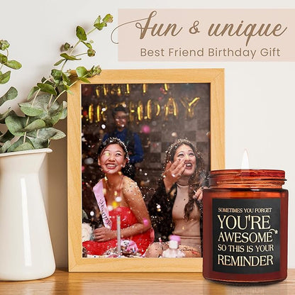 Gifts for Women, Men - Inspirational Relaxing Candle - Thank You, Friendship, Birthday Gift for Her, Sister, BFF, Best Friend, Coworker - You're Awesome Natural Soy Wax Candle for Home