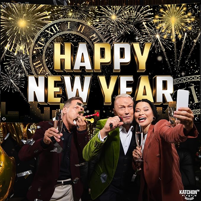 KatchOn, XtraLarge Happy New Year Banner - 72x44 Inch | New Year Backdrop 2026 | New Years Decorations 2026 | NYE Eve Banner For NYE Decorations 2026 | New Years Eve Party Supplies 2026