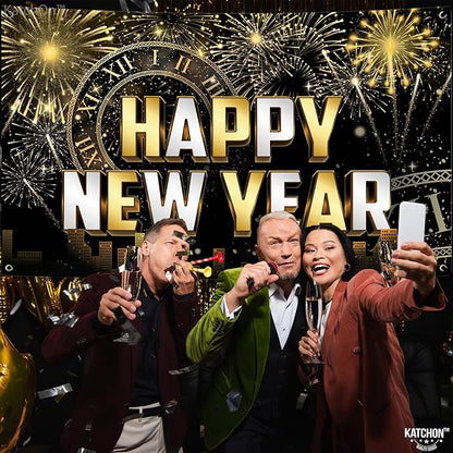KatchOn, XtraLarge Happy New Year Banner - 72x44 Inch | New Year Backdrop 2026 | New Years Decorations 2026 | NYE Eve Banner For NYE Decorations 2026 | New Years Eve Party Supplies 2026