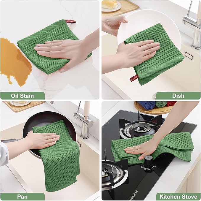 Homaxy 100% Cotton Kitchen Towels and Dishcloths Set, 12 x 12 Inches and 13 x 28 Inches, Set of 8 Bulk Kitchen Towels Set, Ultra Soft Absorbent Dish Cloths for Washing Dishes, Grass Green