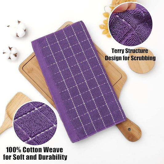 Homaxy 100% Cotton Terry Kitchen Dish Cloths, Ultra Soft and Absorbent Dish Towels for Kitchen, Suitable for Drying and Washing Dishes, 6 Pack, 12 x 12 Inches, Purple