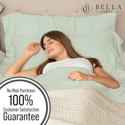 Bella Coterie Luxury Bamboo Viscose Queen Size Sheet Set | 100% Organically Grown | Ultra Soft | Cooling for Hot Sleepers | 18" Deep Pocket [Sea Glass]