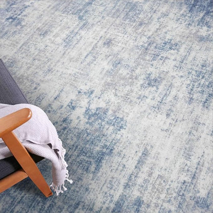 IOHOUZE Abstract Runner Rug 2x7 Ft Washable Runners for Hallways, Non Slip Kitchen Runner Printed Faux Wool Entryway Runners Indoor, Modern Floor Carpet for Hall Kitchen Bedroom, Light Blue White