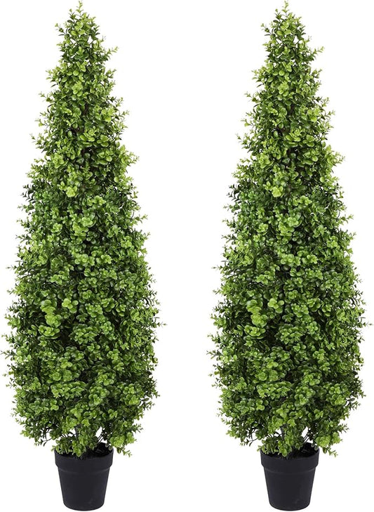 4FT Artificial Boxwood Topiary Tree Fake Topiary Potted Plants for Home Office Garden Indoor Outdoor Decoration 48INCH(2PACK)