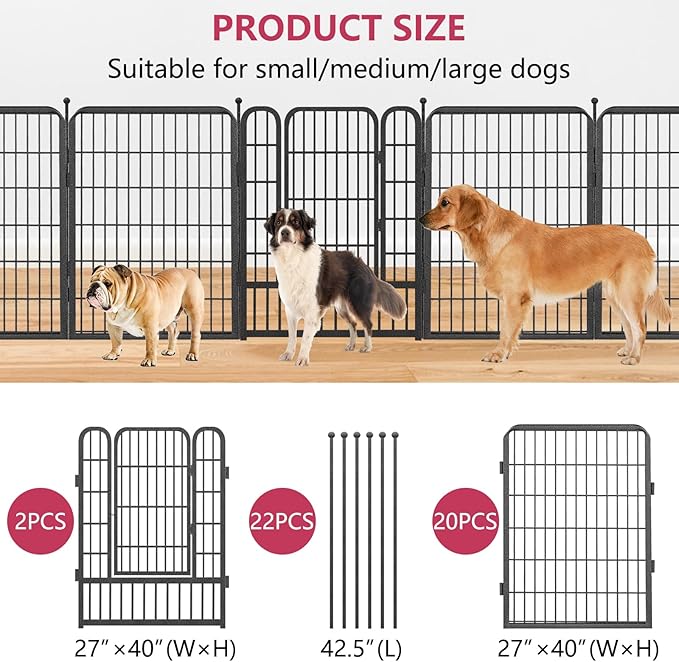 Dog Playpen 40" Height 22 Panels Portable Pet Fence Outdoor for Yard Indoor Dog Pen Outdoor for Medium/Small Animals, Large Pet Puppy Playpen Heavy Duty Pet Fence for RV Camping, Yard