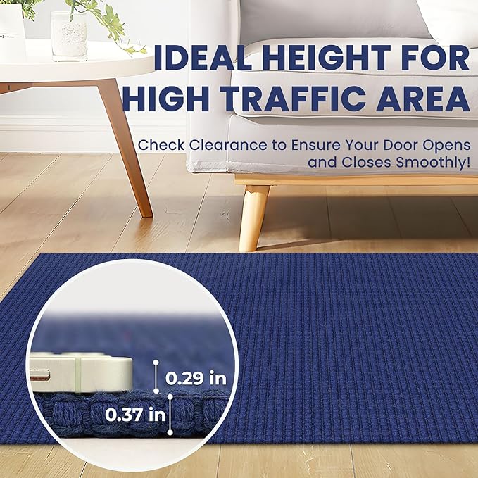 Braided Runner Rug 2.6x12 Ft Washable Runners for Hallways Kitchen Runner Rug Rubber Backed Cotton Extra Long Entryway Runner Indoor, Woven Carpet for Hall Entryway, Royal Blue/Navy