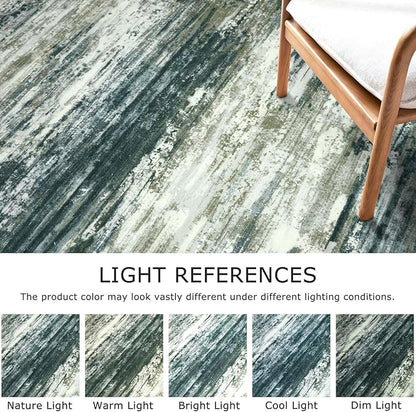 KOZYFLY Modern Abstract 3x5 Area Rug Washable Bedroom Rug Green Yellow, Throw Entry Mat Non-Slip Stain Resistant Carpet Dining Room Rug with Soft Low Pile for Living Room Kitchen Bath Office